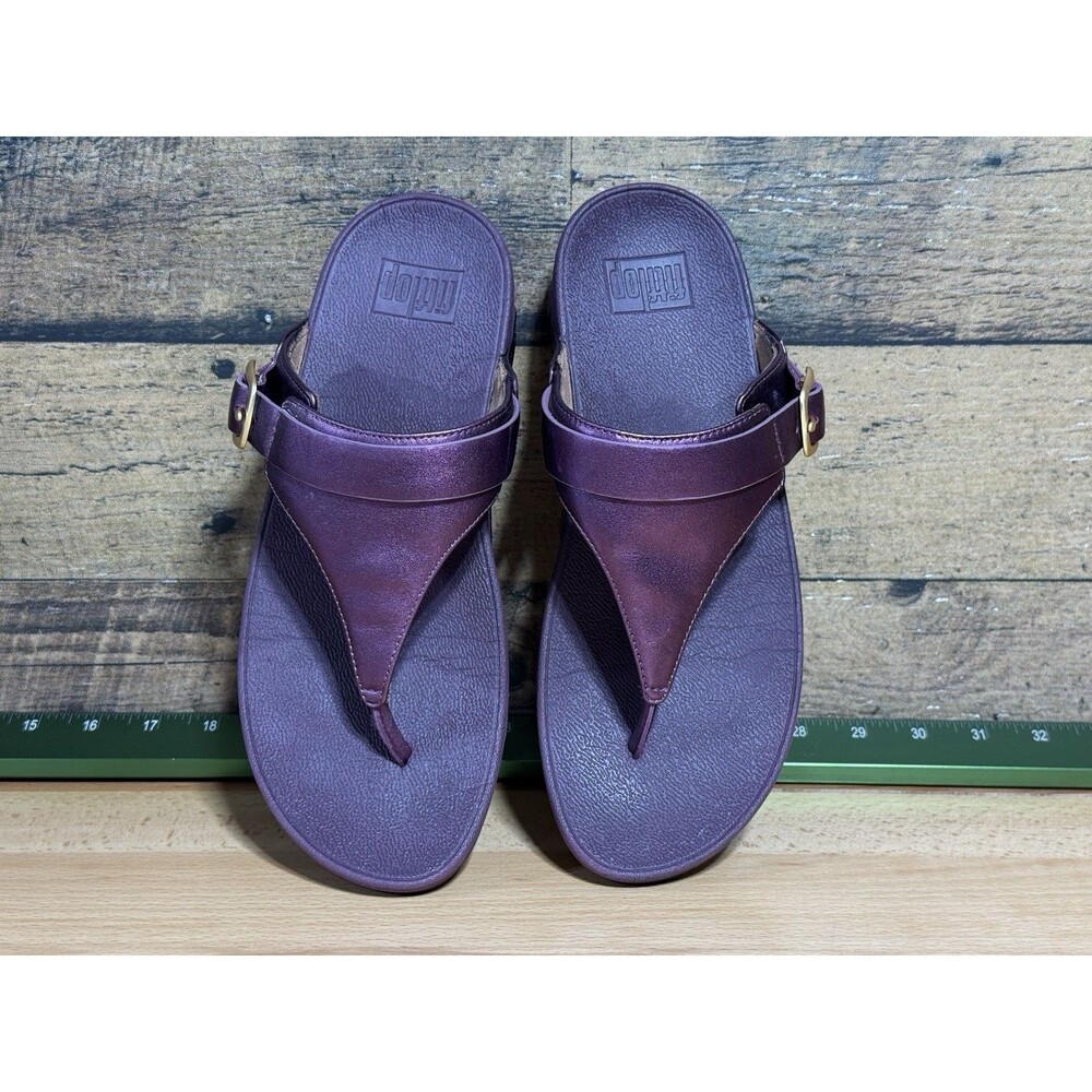 🔥Fitflop Women's Lulu Adjustable Leather Toe-Post Sandals Size 9 Plum Colorway - Picture 5 of 10